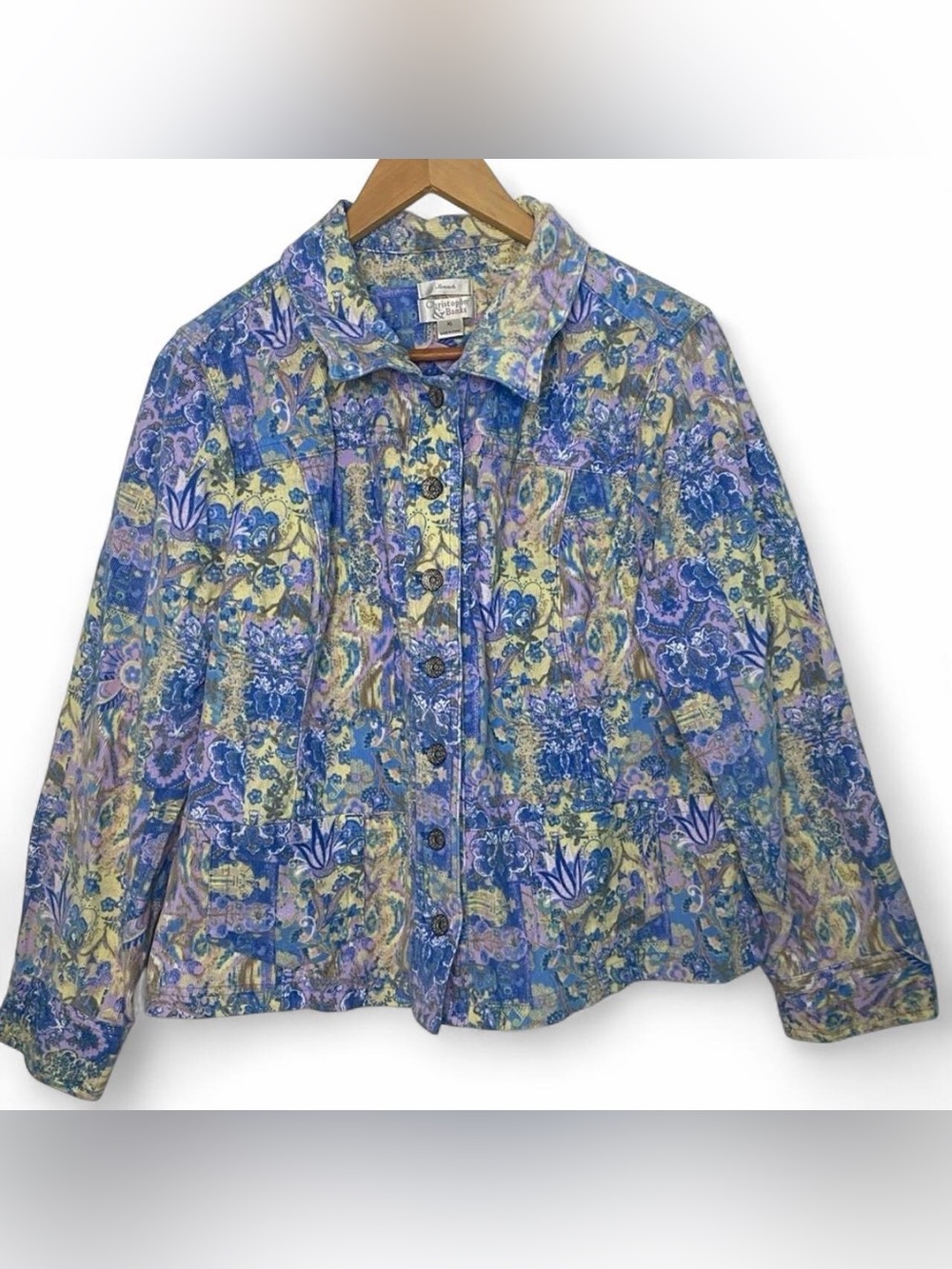 Vintage Style Christopher Banks 2009 XL Cotton Retro Floral Denim Corduroy Coat
